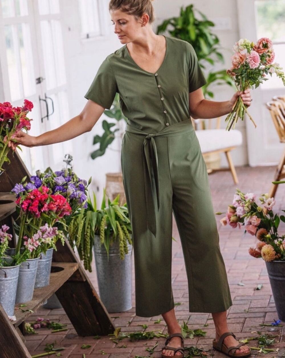 Duluth Nine to Fine Synthetic Short Sleeve Jumpsuit Green Women’s XXL NWT